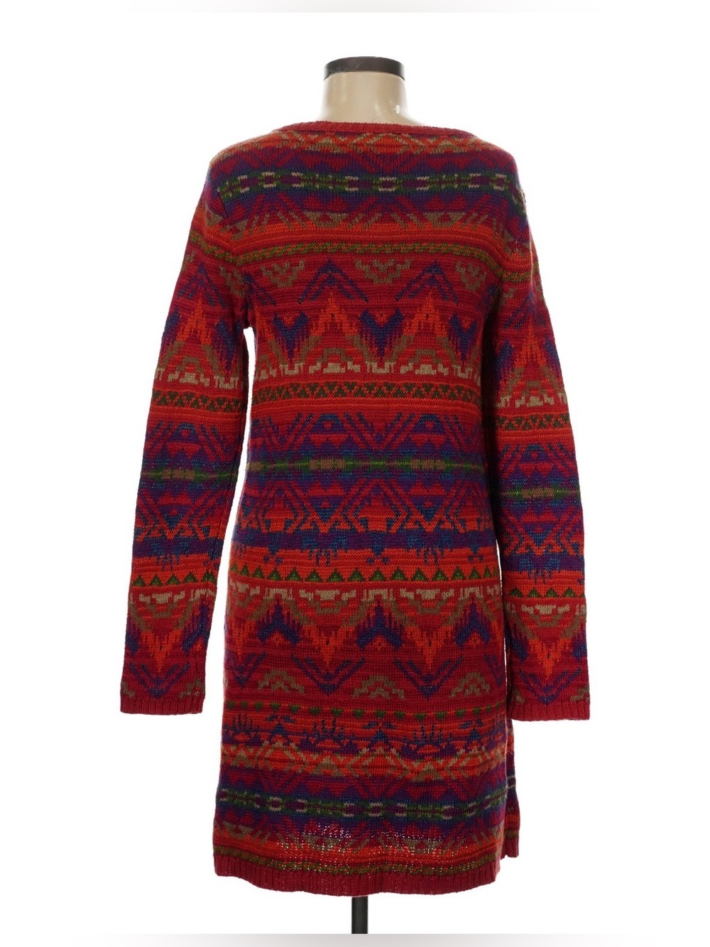Polo Ralph Lauren Fair Isle Sweater Dress Red Knit Aztec SouthWestern Linen Silk - Picture 4 of 5